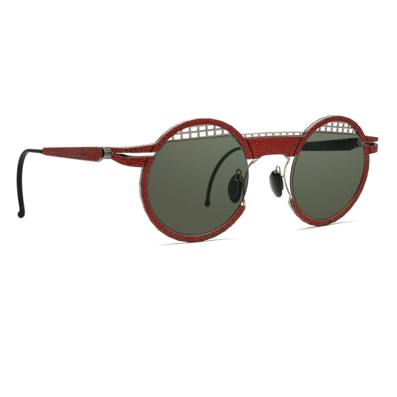 Hapter - IL04-N - RB032 - Persian Red / Coal Black / Brushed Silver - Silver Mirror on Grey Tinted Lenses with AR - Round - Metal - Grooved Rim - Sunglasses