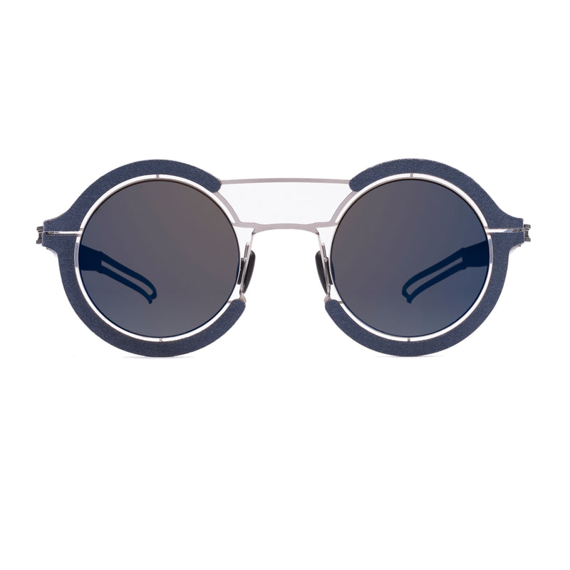 Hapter - M01M - TX005 - Blue / Brushed Silver / Blue Flash Mirrored Gradient Brown Lenses - Round - Metal - Rubber - Sunglasses