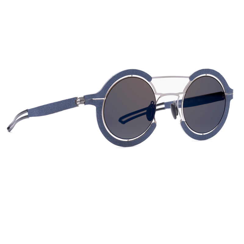 Hapter - M01M - TX005 - Blue / Brushed Silver / Blue Flash Mirrored Gradient Brown Lenses - Round - Metal - Rubber - Sunglasses