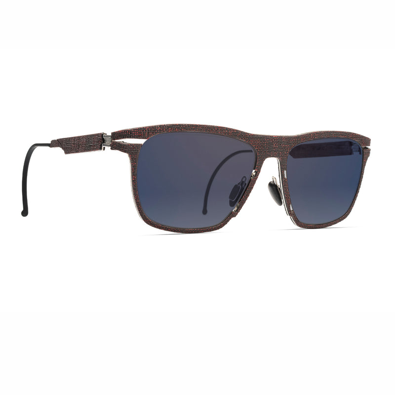 Hapter - PL13 - RB023 - Fire Red / Brushed Silver / Flash Blue-Mirrored Gradient Brown Lenses - Rectangle - Metal - Rubber - Sunglasses