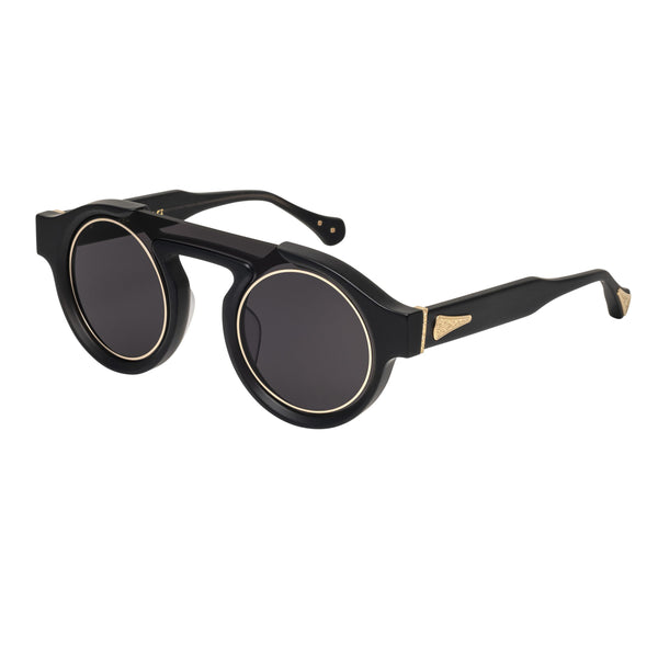 Kenzo Takada - K3 - Kaguya - S19 - #S19 - Black / Gold / Grey-tinted lenses - Round - Shield - Titanium - Acetate - Plastic - Sunglasses