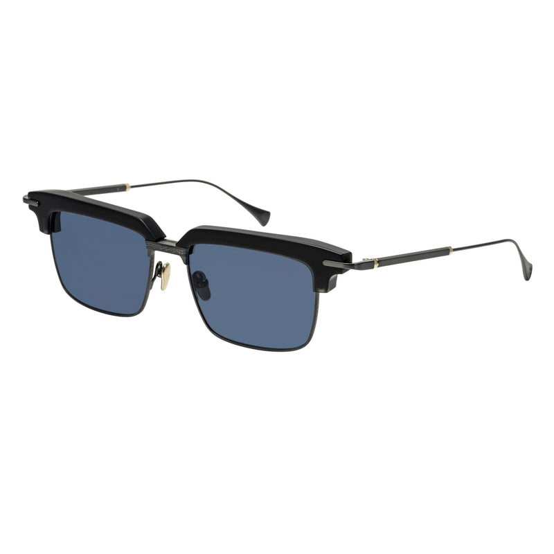 Kenzo Takada - Masunaga - K3 - Vesta - S29 - Black / Silver / Blue-Grey Tinted Lenses - Brow-line - Browline - Rectangle - Metal - Titanium - Acetate - Eyeglasses