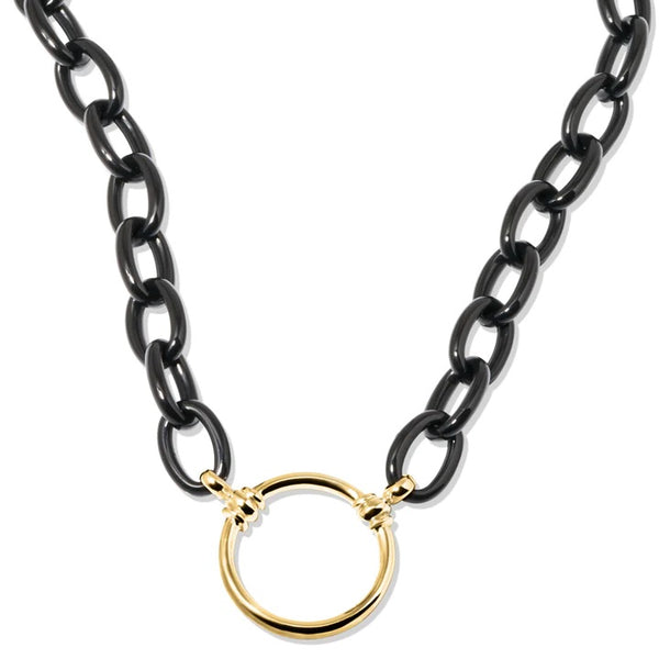 LaLoop - 001-Black-G - The Tonne - Black Acetate Link with Gold Plated Loop - Eyewear Necklace