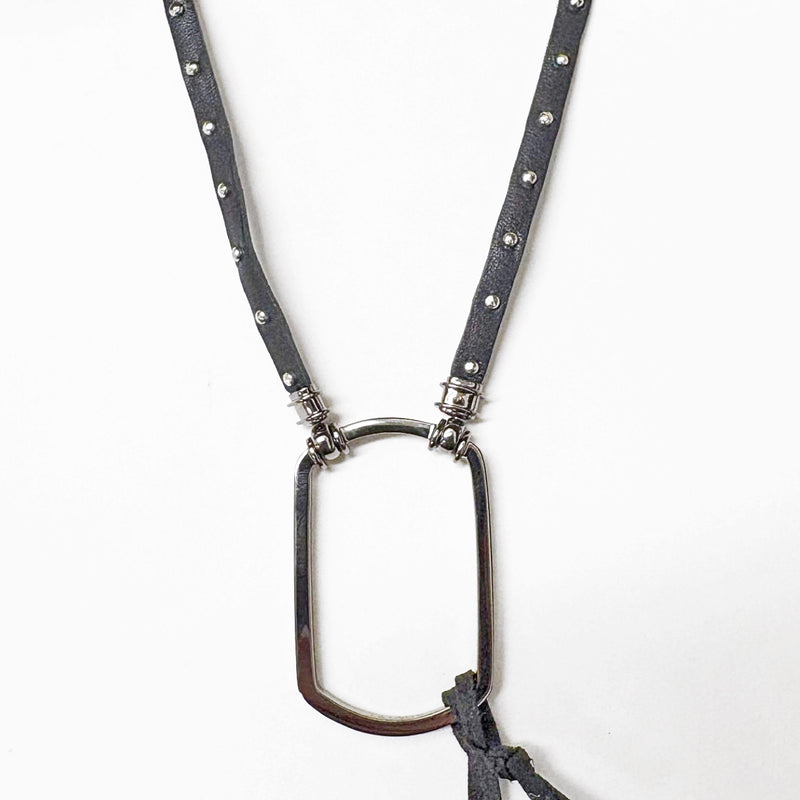 LaLoop - 673-Stud - The Riley - Black Flat Studded Leather with Gunmetal Dog Tag - Eyewear Holder - Necklace