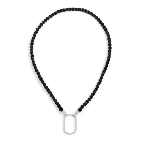 LaLoop - 796-Black - The Wolfe Tag - Black Braided Italian Leather with Satin Silver Dog Tag - Eyewear Necklace