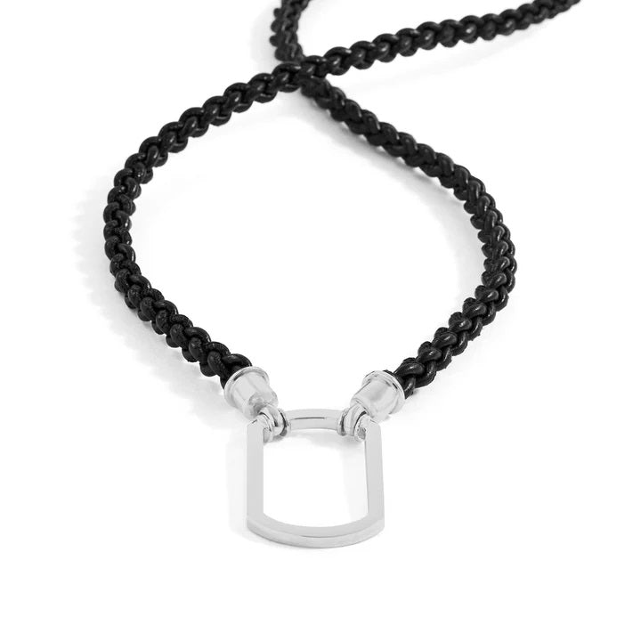 LaLoop - 796-Black - The Wolfe Tag - Black Braided Italian Leather with Satin Silver Dog Tag - Eyewear Necklace