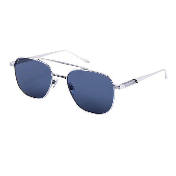 Leisure Society - Montez - 12K White Gold / Polarized Blue Tinted Lenses - Navigator - Rectangle - Titanium - Metal - Sunglasses