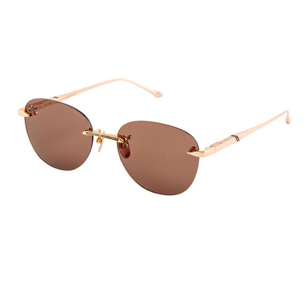 Leisure Society - Verzenay - 18k Gold - Brown Polarized Lenses - Round - Titanium - Rimless - Sunglasses - Luxury Eyewear