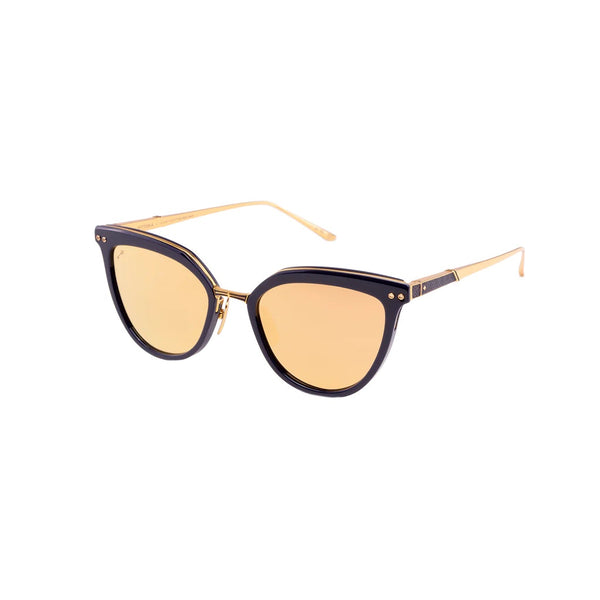 Leisure Society - Vittoria - Navy 24K Gold - Gold-Mirrored Grey Tinted Lenses - Cateye - Cat-eye - Sunglasses - Titanium - Luxury Eyewear