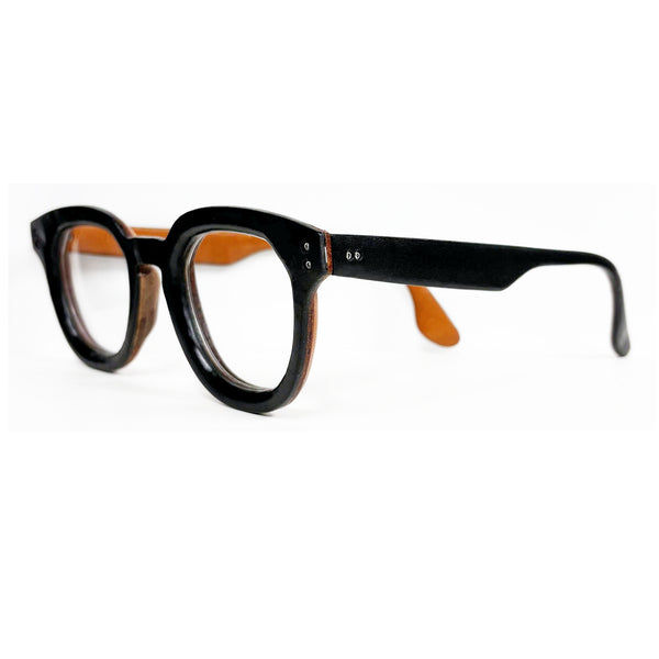Lucas de Staël - Bold - B01 - Fit A - 73 - Black Leather / Whisky Leather - Rectangle - Leather - Titanium - Eyeglasses - Luxury Eyewear