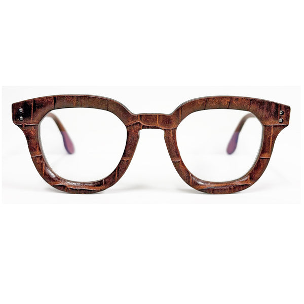 Lucas de Staël - Bold - B01 - Fit A - 88 - Nuts Colored Leather (Croc Embossed) - Rectangle - Leather - Titanium - Eyeglasses - Luxury Eyewear