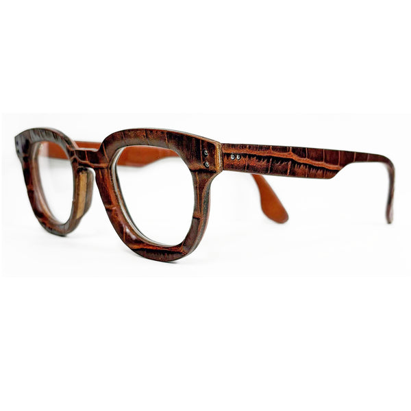 Lucas de Staël - Bold - B01 - Fit A - 88 - Nuts Colored Leather (Croc Embossed) - Rectangle - Leather - Titanium - Eyeglasses - Luxury Eyewear