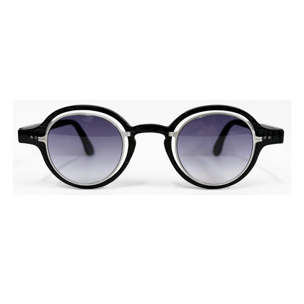 Lucas de Staël - Eclipse - E01 - Fit A - Black Leather Croco Embossed - Grey Gradient Tint - Titanium - Round - Leather - Sunglasses - Luxury Eyewear