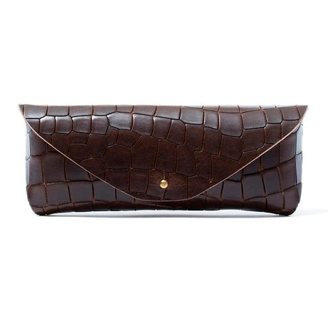 Lucas de Staël - Croco Chocolat Embossed Leather Eyeglasses Case - Size Large