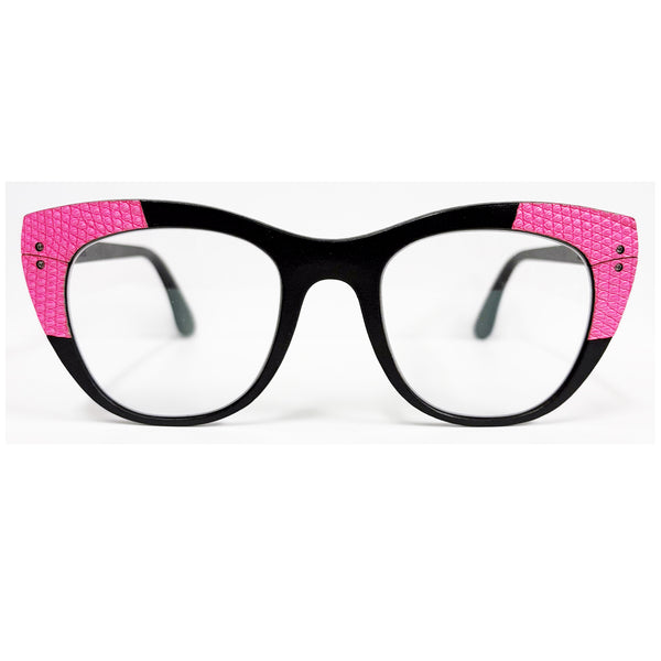 Lucas de Staël - Minotaure - Reg 05 - S - B - 00 - Neon Pink Iguana / Black Leather - Rectangle - Cat-eye - Leather - Titanium - Eyeglasses - Luxury Eyewear