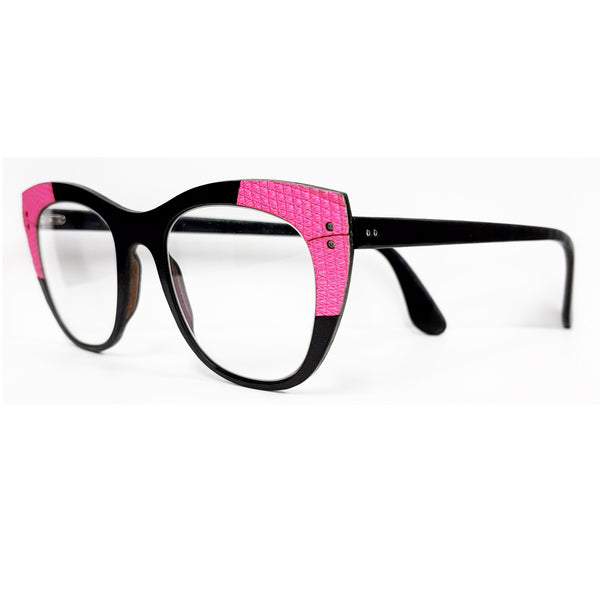 Lucas de Staël - Minotaure - Reg 05 - S - B - 00 - Neon Pink Iguana / Black Leather - Rectangle - Cat-eye - Leather - Titanium - Eyeglasses - Luxury Eyewear