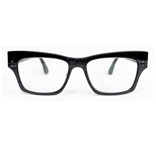 Lucas de Staël - Mintaure - Reg 09 S - Adjustable Nose Pads - 59 - Black Leather (Croc Embossed) - Rectangle - Leather - Titanium - Eyeglasses - Luxury Eyewear