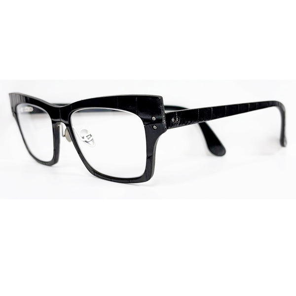 Lucas de Staël - Mintaure - Reg 09 S - Adjustable Nose Pads - 59 - Black Leather (Croc Embossed) - Rectangle - Leather - Titanium - Eyeglasses - Luxury Eyewear
