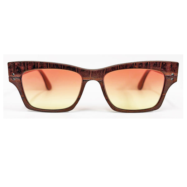 Lucas de Staël - Minotaure - Reg 09S - Fit A - Brown Leather Croc Pattern - Orange to Yellow Gradient Tint - Rectangle - Leather Eyeglasses - Sunglasses - Luxury Eyewear