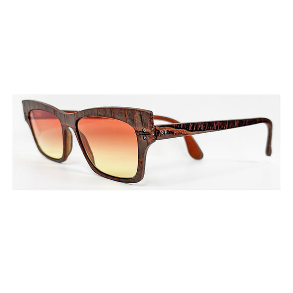Lucas de Staël - Minotaure - Reg 09S - Fit A - Brown Leather Croc Pattern - Orange to Yellow Gradient Tint - Rectangle - Leather Eyeglasses - Sunglasses - Luxury Eyewear