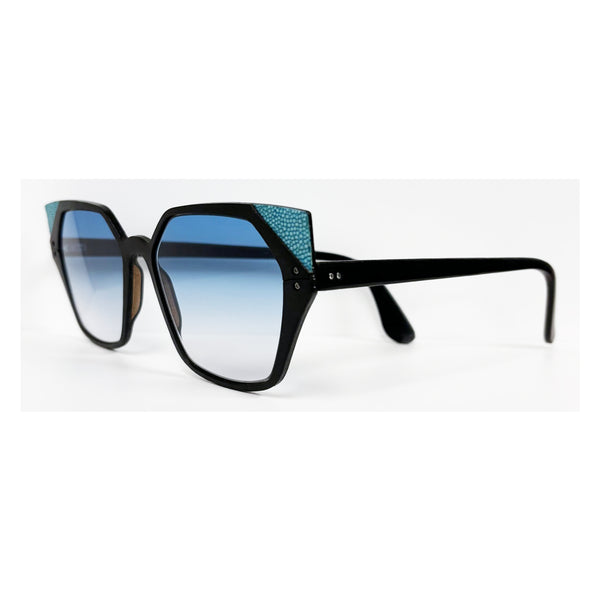 Lucas de Staël - Minotaure - Reg 12S - Fit B - Black Leather Croco Embossed / Turquoise Stingray Leather - Blue Gradient Tint - Rectangle - Leather - Sunglasses - Luxury Eyewear