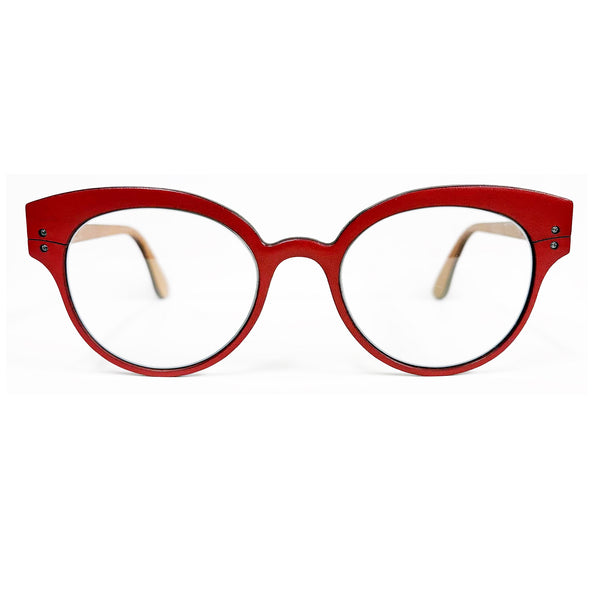 Lucas de Staël - Minotaure - Reg 16 - A - 09 - Red Leather / Cappuccino Leather - Rounded - Cateye - Cat-eye - Leather - Titanium - Eyeglasses - Luxury Eyewear