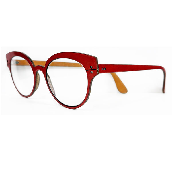Lucas de Staël - Minotaure - Reg 16 - A - 09 - Red Leather / Cappuccino Leather - Rounded - Cateye - Cat-eye - Leather - Titanium - Eyeglasses - Luxury Eyewear