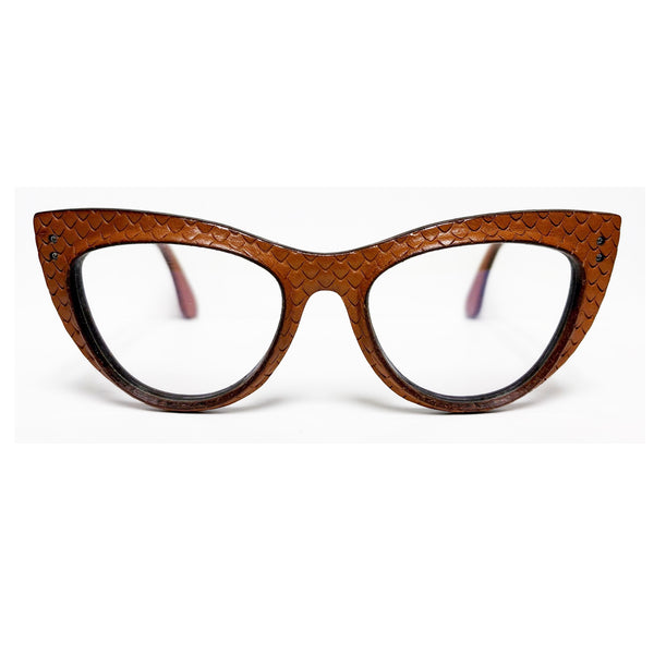 Lucas de Staël - Zeppelin - Z07S - B - 82 - Cappuccino Leather (Fish Scale Pattern) - Leather - Titanium - Cateye - Cat-eye - Eyeglasses - Luxury Eyewear