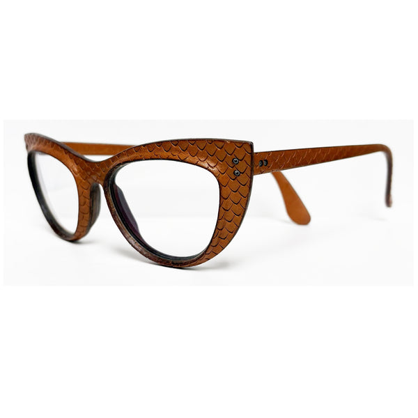 Lucas de Staël - Zeppelin - Z07S - B - 82 - Cappuccino Leather (Fish Scale Pattern) - Leather - Titanium - Cateye - Cat-eye - Eyeglasses - Luxury Eyewear