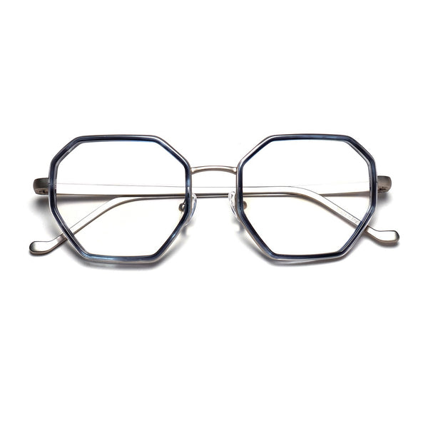 MD1888 - EVELYN - M - 8084 - Blue Smoke / Matte Silver - Octagonal - Rectangle - Metal - Plastic - Acetate - Eyeglasses