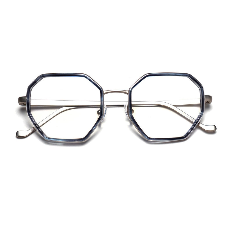 MD1888 - EVELYN - M - 8084 - Blue Smoke / Matte Silver - Octagonal - Rectangle - Metal - Plastic - Acetate - Eyeglasses