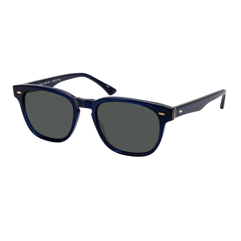 Masunaga - 070 - #S45 - Navy Blue - Mineral Glass Lenses - Polarized Grey Lenses - Rectangle - Plastic - Sunglasses