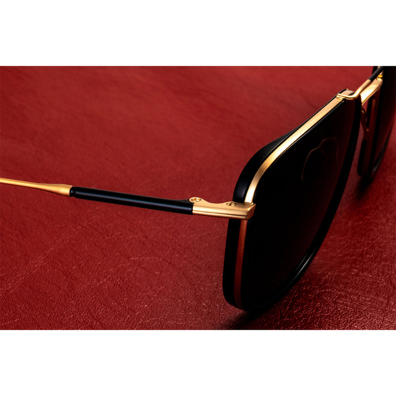 Masunaga - Dizzy - 11 - Shiny Black / Gold / Mineral Glass Polarized Grey Tinted Lenses - Navigator - Rectangle - Titanium - Sunglasses