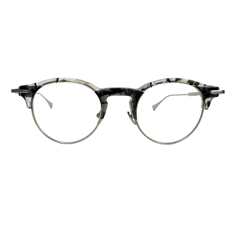 Masunaga - K3 - Broom - 34 - #34 - Crystal Stripe / Brushed Silver - Rounded - Round - Zyl Acetate - Plastic - Eyeglasses