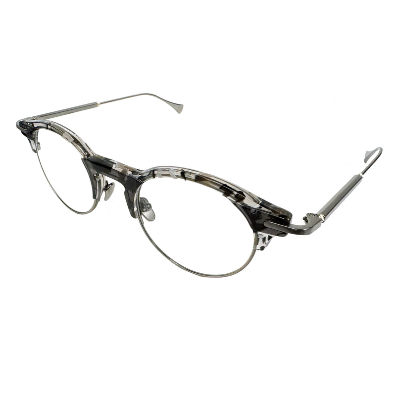 Masunaga - K3 - Broom - 34 - #34 - Crystal Stripe / Brushed Silver - Rounded - Round - Zyl Acetate - Plastic - Eyeglasses