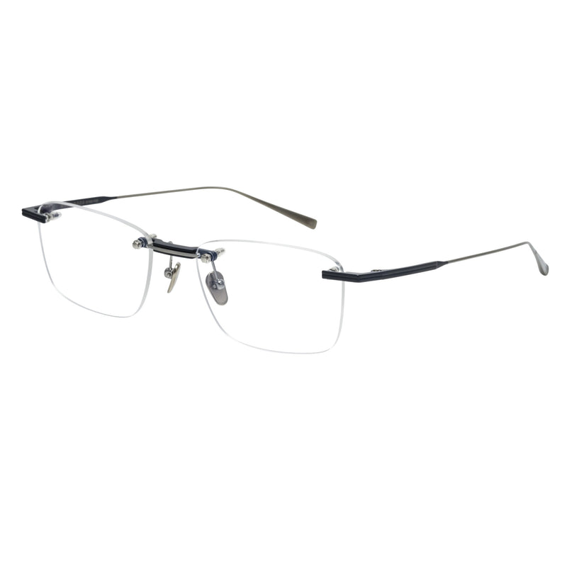 Masunaga - Ludlow - 15 - Dark Blue / Silver - Rectangle - Rimless - Titanium - Metal - Eyeglasses