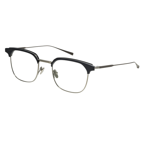 Masunaga - St Marks - 25 - Dark Blue / Matte Silver - Rectangle - Titanium - Metal - Eyeglasses 