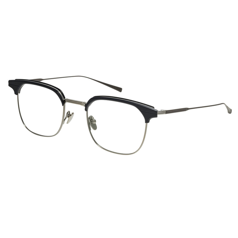 Masunaga - St Marks - 25 - Dark Blue / Matte Silver - Rectangle - Titanium - Metal - Eyeglasses 