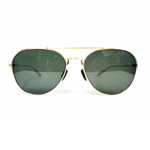 Masunaga - Trane - S11 - #11 - Gold / Mineral Glass Polarized Green Tinted Lenses - Titanium - Aviator - Sunglasses