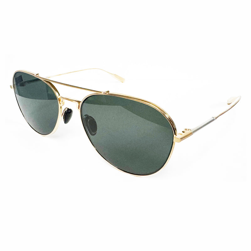 Masunaga - Trane - S11 - #11 - Gold / Mineral Glass Polarized Green Tinted Lenses - Titanium - Aviator - Sunglasses