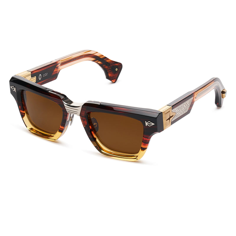 T Henri - CO2 - Equinox - Brown-Silver-Gold / Brown Tinted Lenses - Rectangle - Plastic - Acetate - Titanium - Sunglasses - Muonionalusta Meteorite - Maison Galactique - Luxury Eyewear