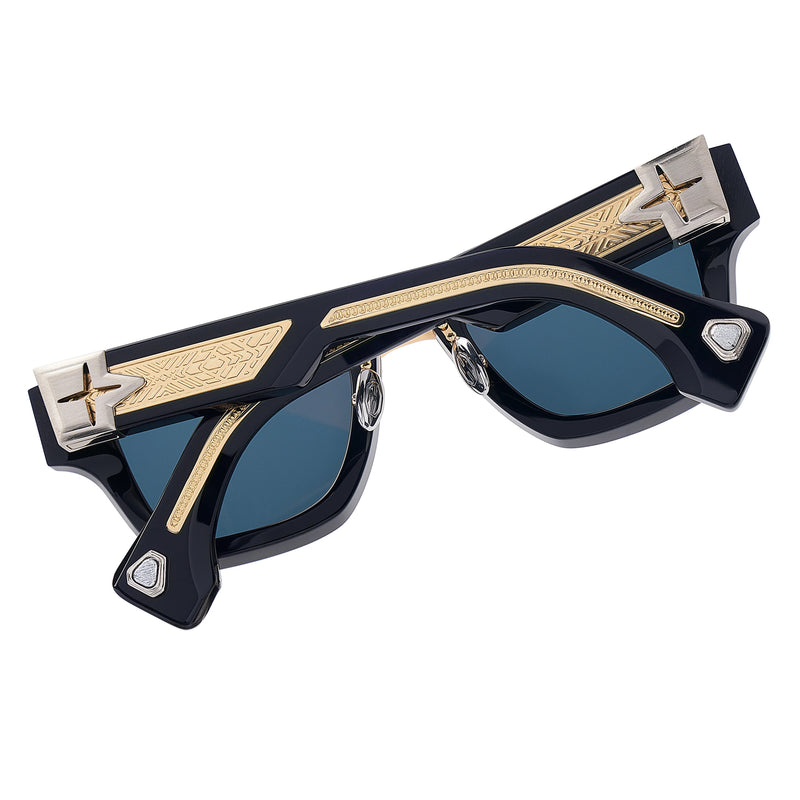 T Henri - CO2 - Twilight - Black-Gold-Silver / Blue-Grey Tinted Lenses - Rectangle - Plastic - Acetate - Titanium - Sunglasses - Muonionalusta Meteorite - Maison Galactique - Luxury Eyewear