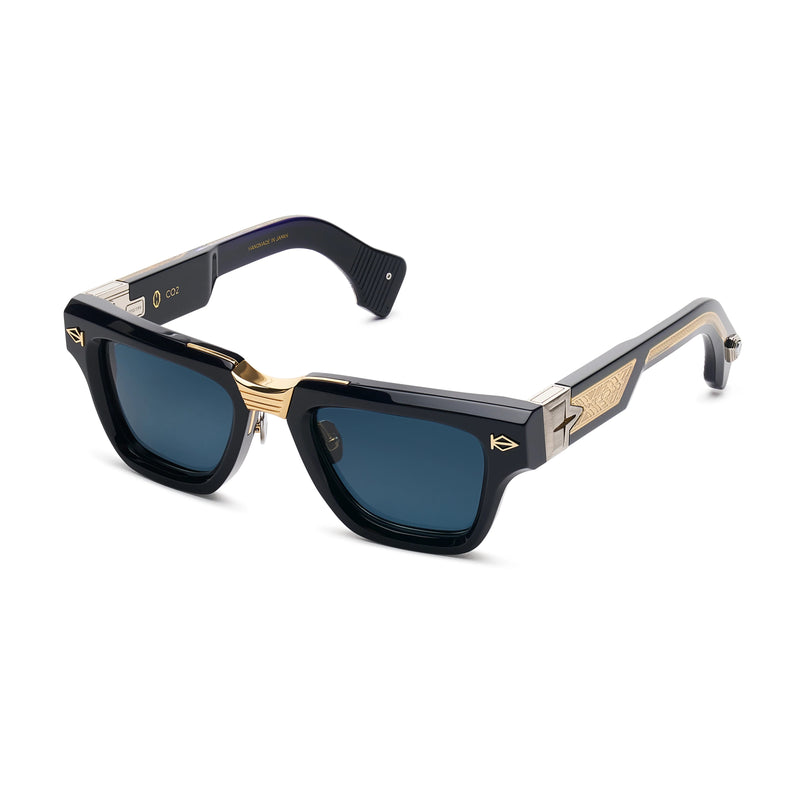 T Henri - CO2 - Twilight - Black-Gold-Silver / Blue-Grey Tinted Lenses - Rectangle - Plastic - Acetate - Titanium - Sunglasses - Muonionalusta Meteorite - Maison Galactique - Luxury Eyewear