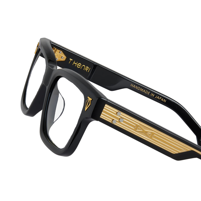 T Henri - Daytona - Obsidian / Black with Gold - Rectangle - Plastic - Acetate - Eyeglasses - Luxury Eyewear