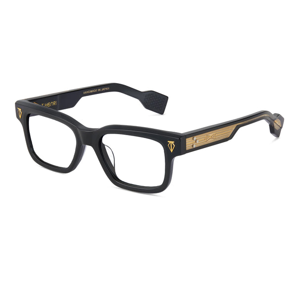 T Henri - Daytona - Obsidian / Black with Gold - Rectangle - Plastic - Acetate - Eyeglasses - Luxury Eyewear