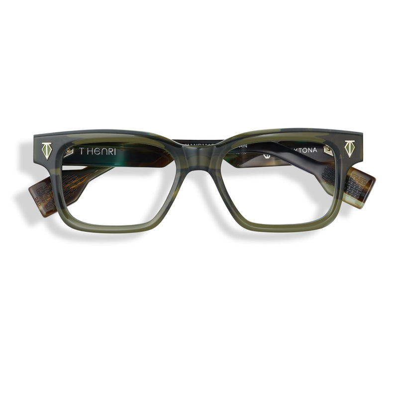 T Henri - Daytona - Rainforest / Green with Silver - Rectangle - Plastic - Acetate - Eyeglasses - Luxury Eyewear