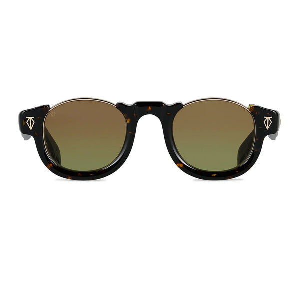 T Henri - Diablo - Petra - Dark Tort / Gold / Brown to Green Gradient Tinted Lenses - Round - Acetate - Metal - Titanium - Sunglasses - Luxury Eyewear