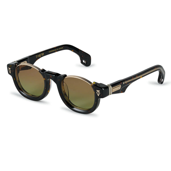 T Henri - Diablo - Petra - Dark Tort / Gold / Brown to Green Gradient Tinted Lenses - Round - Acetate - Metal - Titanium - Sunglasses - Luxury Eyewear