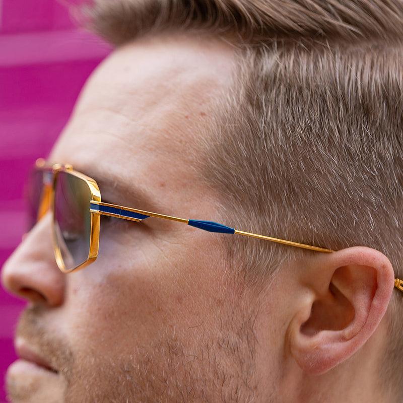 T Henri - Drophead - L'or Bleu - 18K Gold - Navigator - Sunglasses - Titanium - Metal - Blue Gradient Tinted Lenses