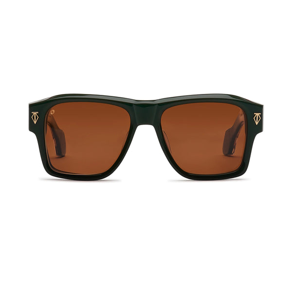 T Henri - Estoque - Brigade Green / Gold / Brown Tinted Lenses - Rectangle - Acetate - Plastic - Sunglasses - Luxury Eyewear